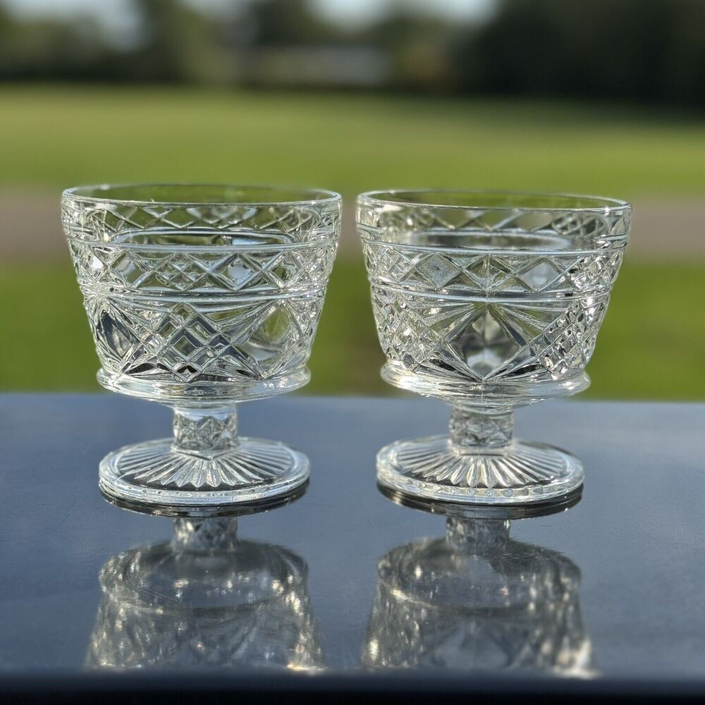 2 pcs Vintage Hazel Atlas Glass Gothic Big Top Peanut Butter Footed‎ Sherbet Cup